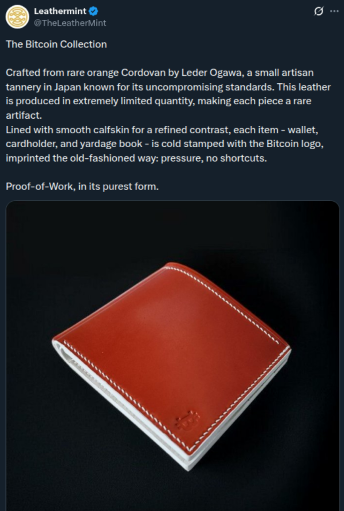A beautiful leather wallet that you can buy with bitcoin from The Leather Mint.