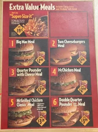 McDonald's menu from the 1990s